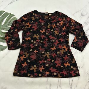 Wear It Womens Vintage Y2k Key Hole Top Size M Black Red Butterfly Floral Slinky
